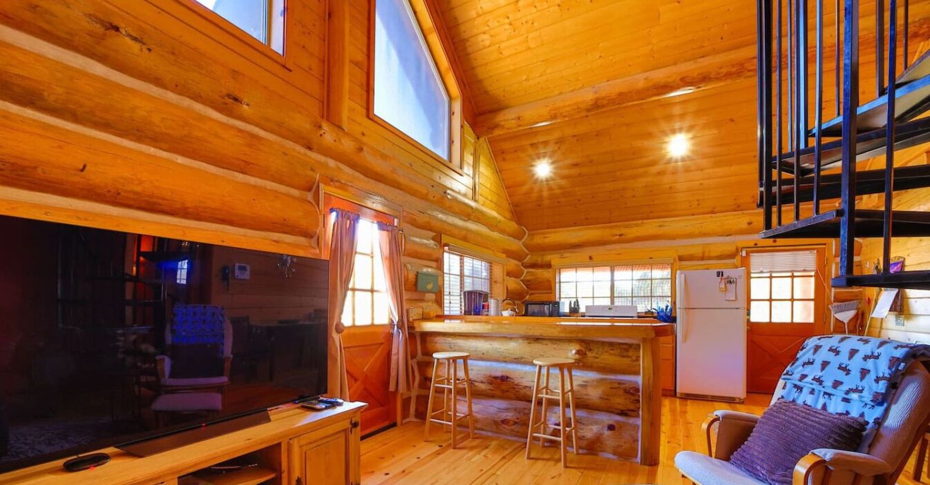 Una Smart TV, una chimenea, un reproductor de DVD, libros