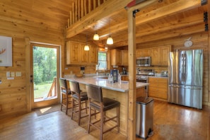 Fridge, microwave, oven, stovetop - Alpenglow - 3 bedroom, 2 bath home on Haley Pond (Rangeley)