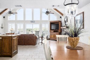 Smart TV, fireplace, Netflix, books