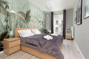 1 bedroom, desk, iron/ironing board, travel cot