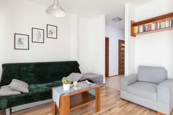 Cozy living space with a comfortable sofa and bright decor.