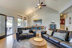 TV, fireplace, video game console, table football - Hot Tub & Seasonal Pool: Remarkable Yakima Getaway (Yakima)