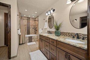 Bathtub, hair dryer, towels