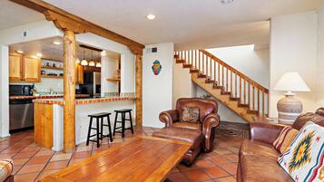 Smart TV, fireplace, DVD player, books