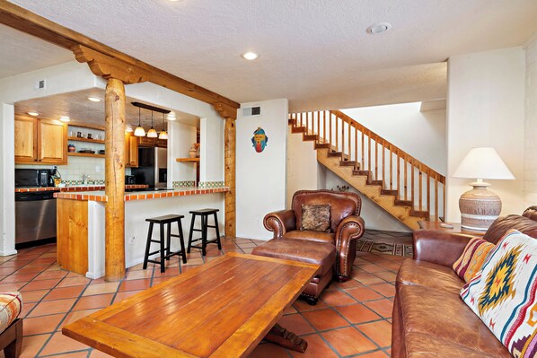 Smart TV, fireplace, DVD player, books