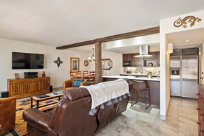 Interior - Fort Marcy 88 | Walk to Plaza | Kiva Fireplace | Full Kitchen | Hot Tub | Pool | 2 Levels (Santa Fe)
