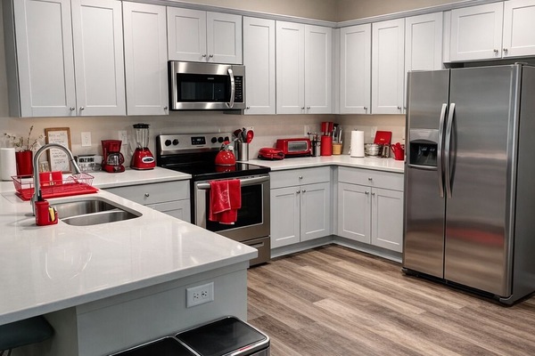 Kühlschrank, Mikrowelle, Ofen, Herdplatte