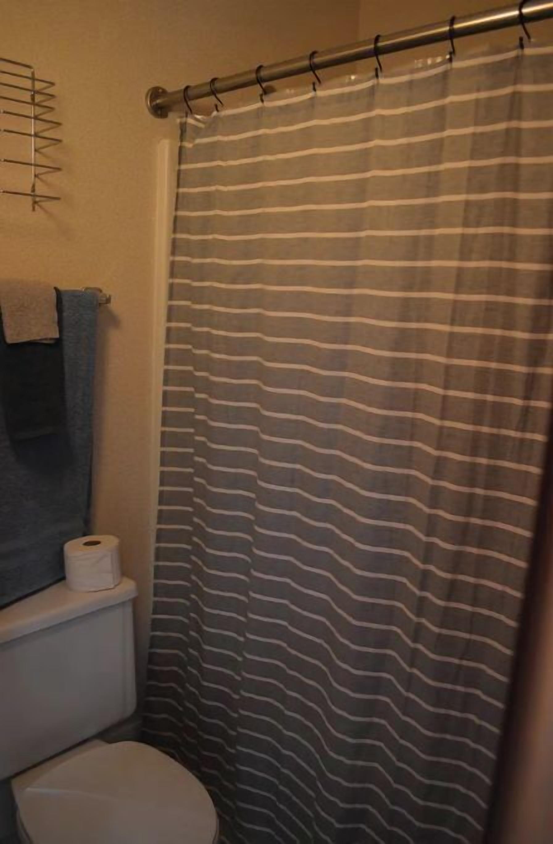 Shower, towels, soap, shampoo