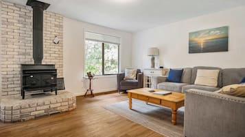 Televisio, takka, työhuone