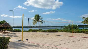 On the beach, white sand