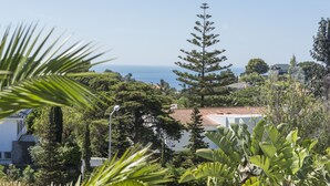 A coastal view with a prominent pine tree, lush greenery, and a building with a red-tiled roof. - Estoril Queen's Apartment by CadenzaLux (Estoril)