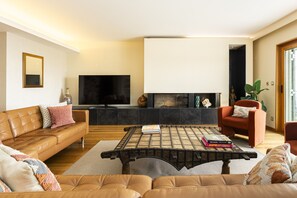 Televisión y chimenea 