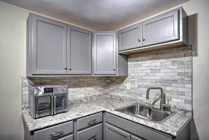 Fridge, microwave, coffee/tea maker, electric kettle