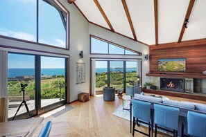 Smart TV, chimenea y libros