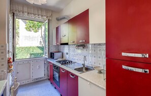 Frigorífico, placa de cocina, lavavajillas y utensilios de cocina