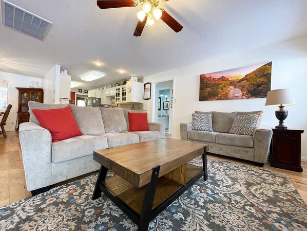 TV, fireplace, offices