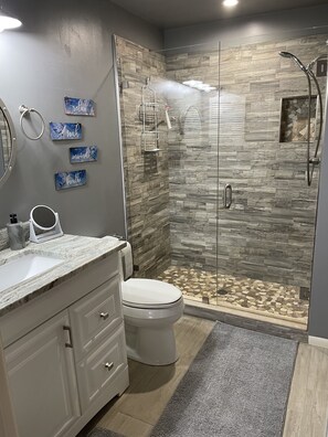 Combined shower/bathtub, hair dryer, towels - Charming Condo in Naples (Naples)