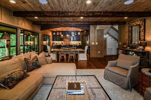 Smart TV, fireplace, foosball, books