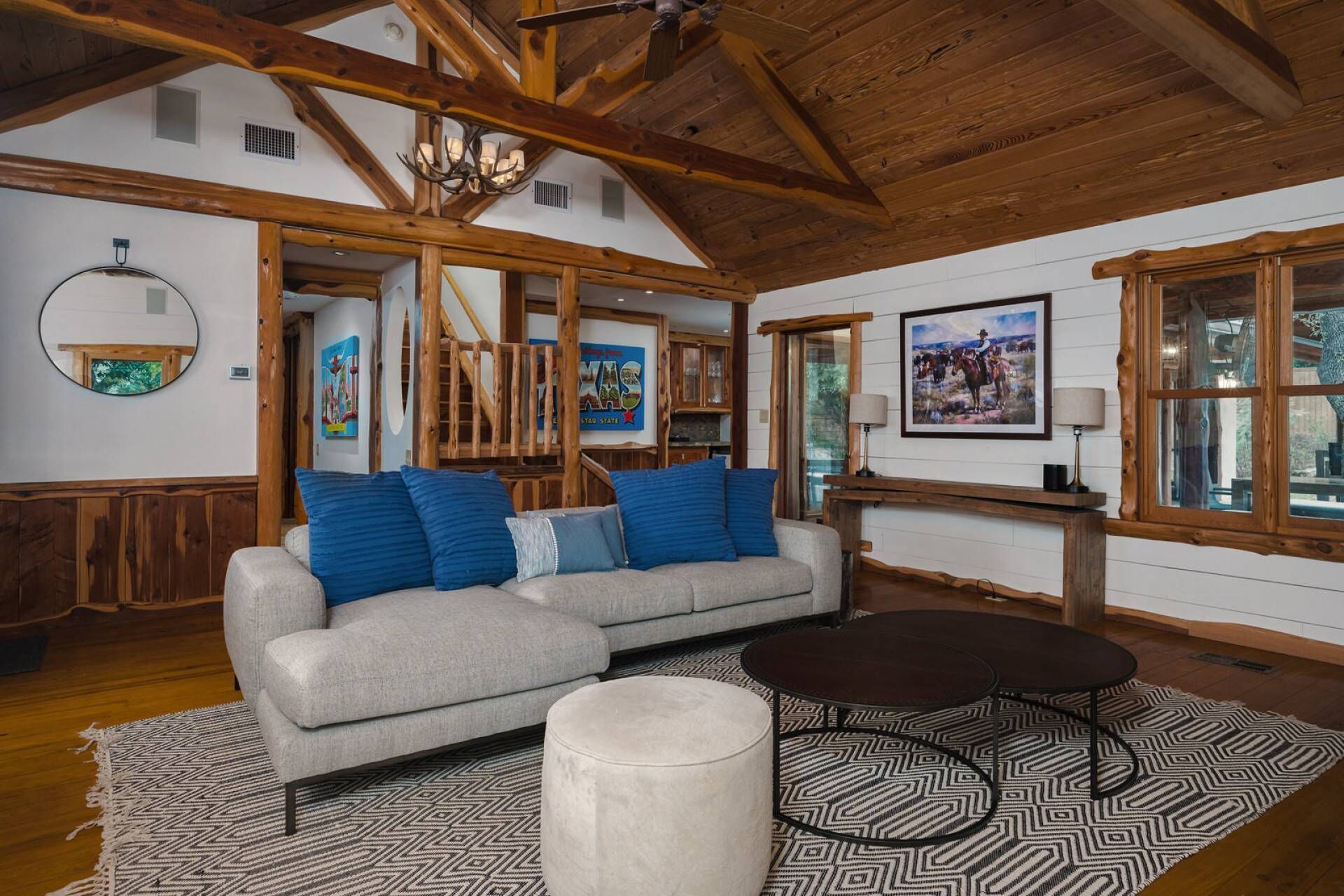 Reduced Rates! Log Cabin near Lake Travis. Family and Pet-friendly, cowboy pool, views, wifi & more!