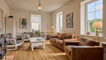 Una televisión, una chimenea