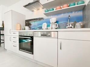 Fridge, microwave, oven, dishwasher