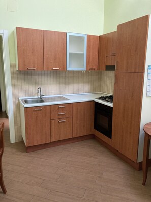 Kühlschrank, Ofen, Herdplatte, Kochgeschirr/Geschirr/Besteck