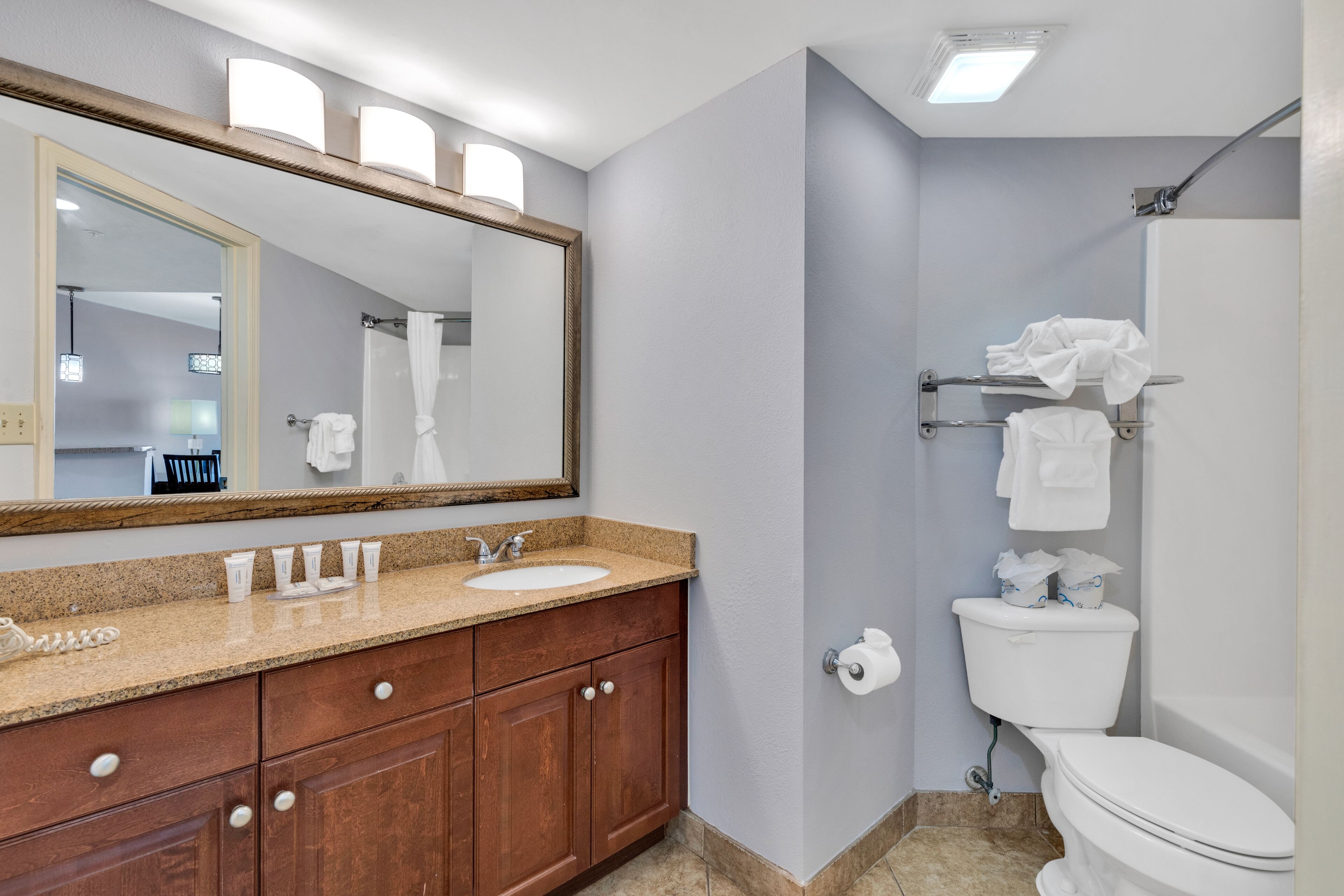 A bathroom with a sink, mirror, and toilet.