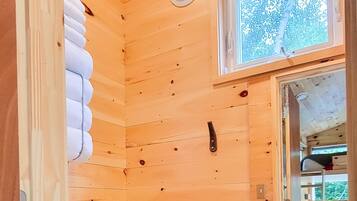 The Cardinal (Site 1) | Bathroom | Shower, towels, soap, toilet paper