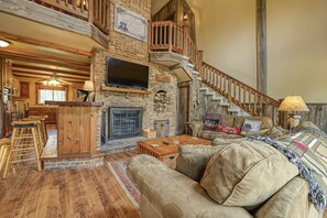 Télévision, cheminée, lecteur de DVD