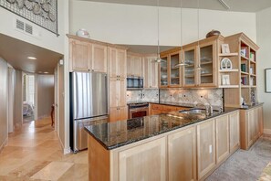 Fridge, microwave, oven, stovetop - Sea Gull #1107:Beachfront 2 Bedroom 2 Bathroom With Spectacular Views and 24 Hour Management (Port Aransas)