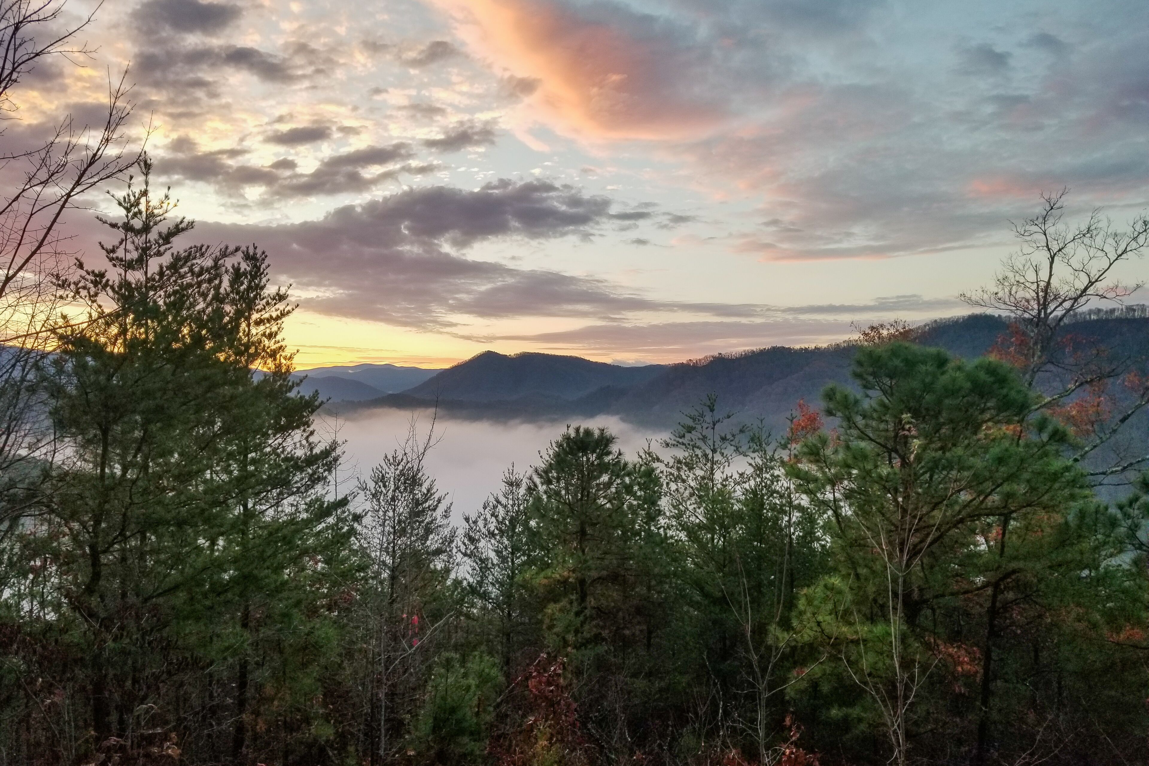 Mountain-view cabin with fireplaces, screened patio, AC, & deck