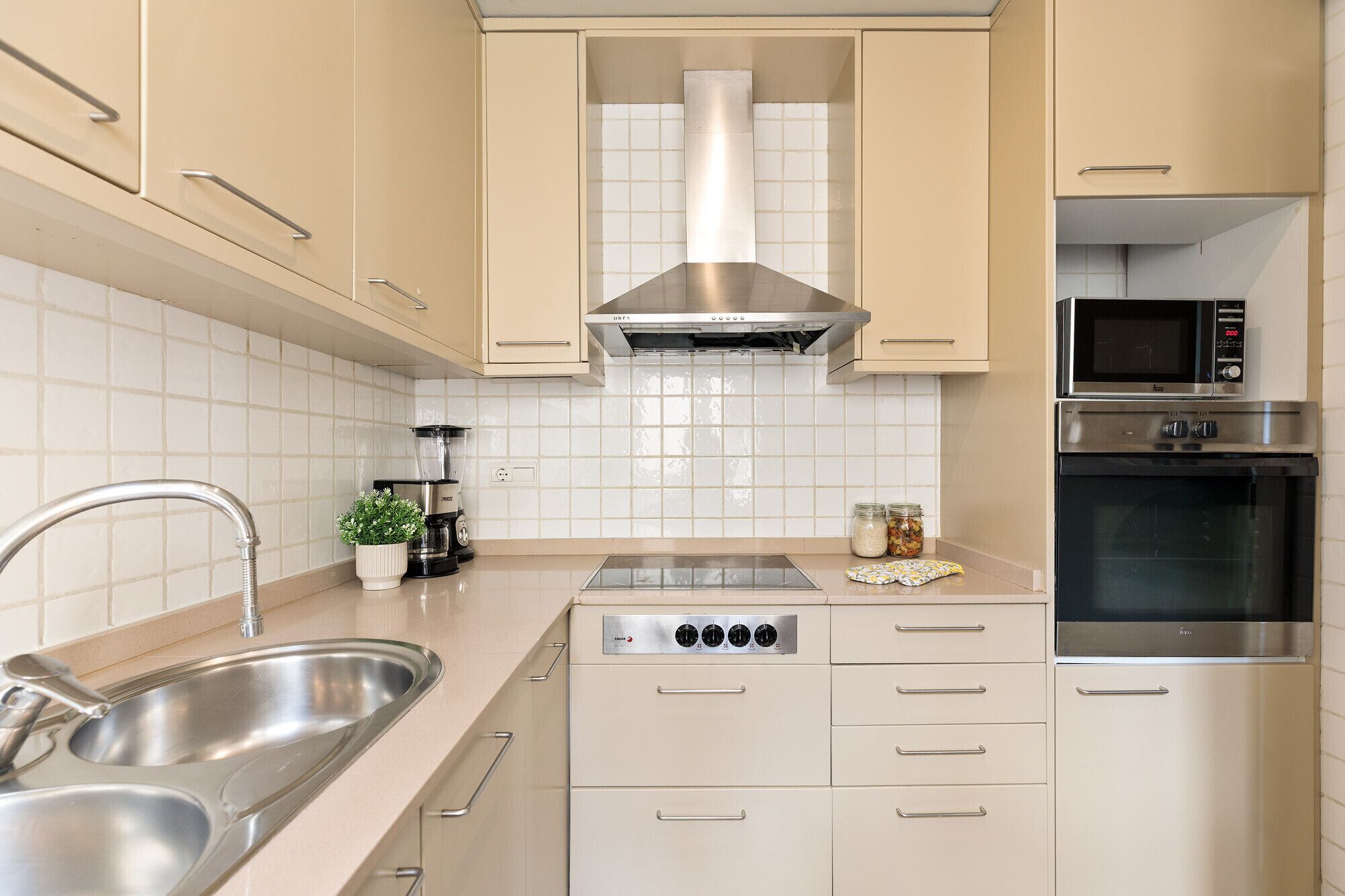 Fridge, microwave, oven, dishwasher