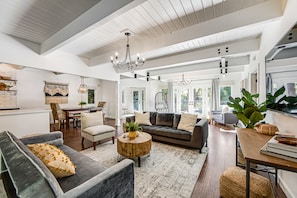 Televisión, chimenea, libros