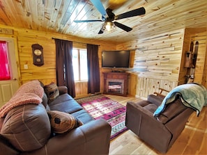 TV, fireplace