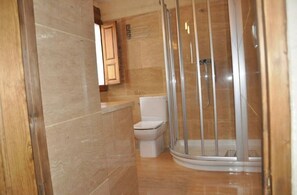 Combined shower/bathtub, hair dryer, bidet, towels