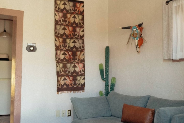 The couch in the living room pulls out to a full bed
