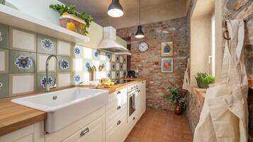 Fridge, oven, dishwasher, coffee/tea maker