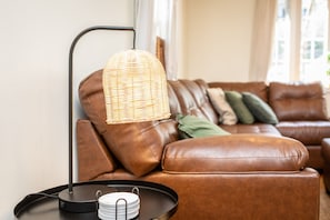 Smart TV, fireplace, foosball, books