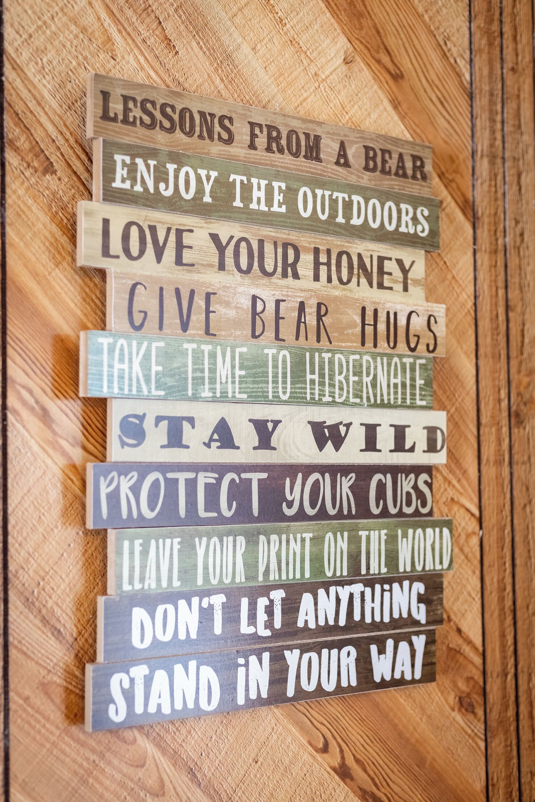 A wooden sign with motivational phrases.