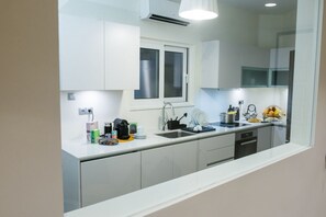 Fridge, oven, dishwasher, coffee/tea maker