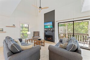 Smart TV, fireplace, DVD player