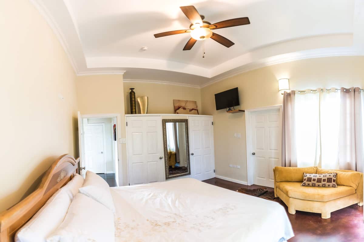 Camera Luxury, 1 letto king, bagno in camera, vista giardino | Biancheria da letto di alta qualità, copriletto in piuma
