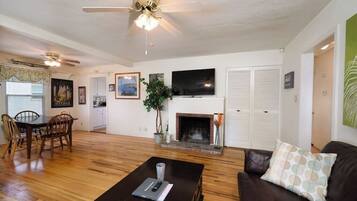 Smart TV, fireplace, video games, books