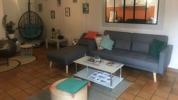 Télévision, cheminée, livres