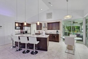 Coffee/tea maker, fridge, microwave, oven - Luxury Gulf Access Retreat | Outdoor Kitchen, Heated Pool, Hot Tub, Tiki Bar & Waterfront Dock (Cape Coral)