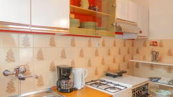 Fridge, oven, cookware/dishes/utensils