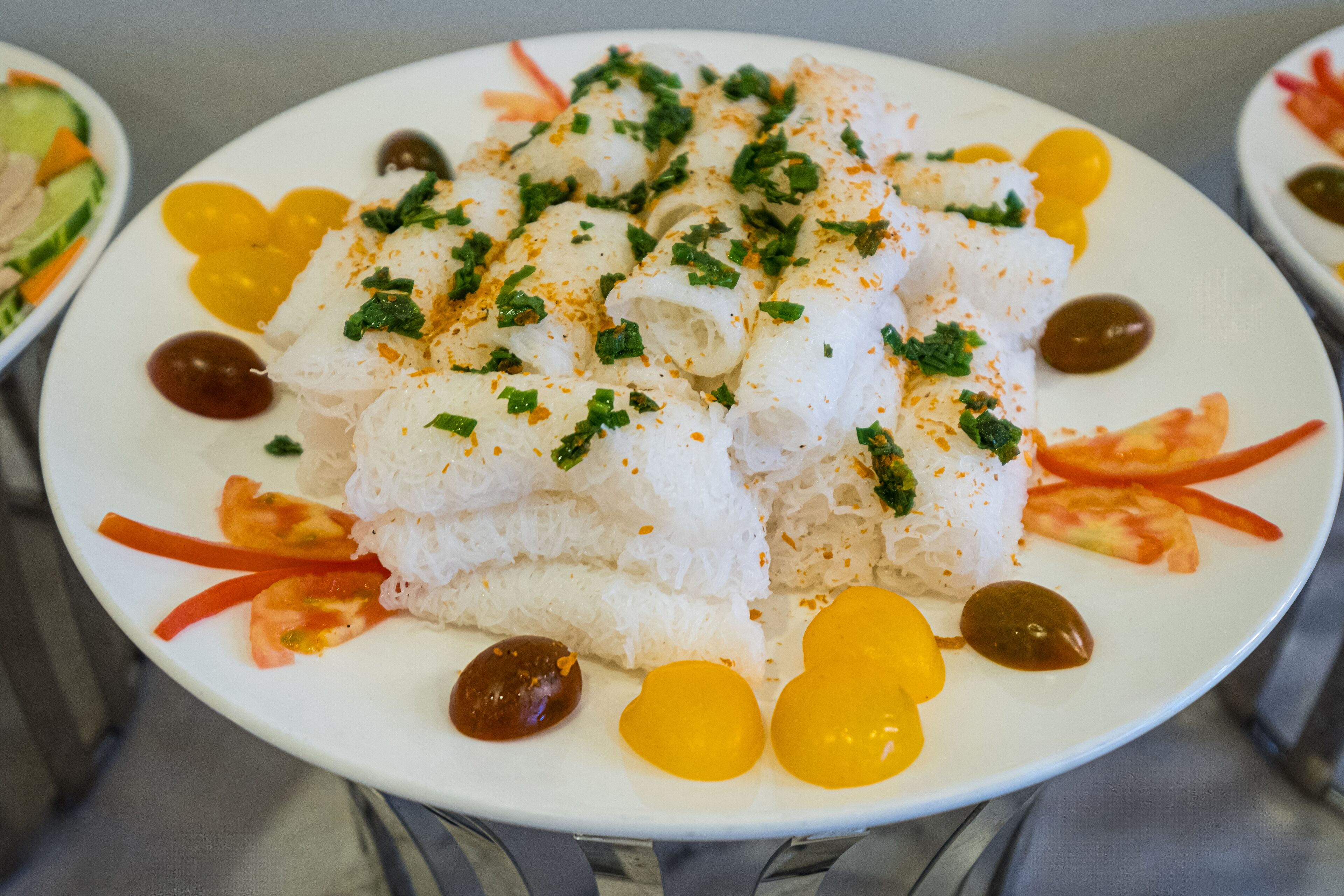 A plate of food with various toppings and garnishes.