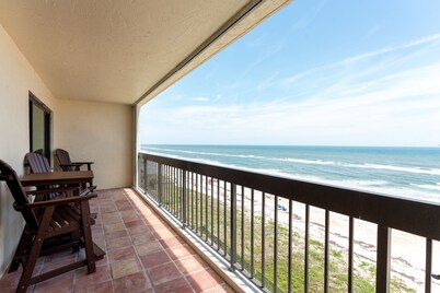 Direct oceanfront corner condo with big balcony, heated beachfront pool and garage parking