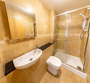 Shower, hair dryer, towels, toilet paper - Refurbished flat with indoor pool and views (Ilfracombe)