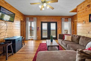 Smart TV, fireplace, video games, DVD player